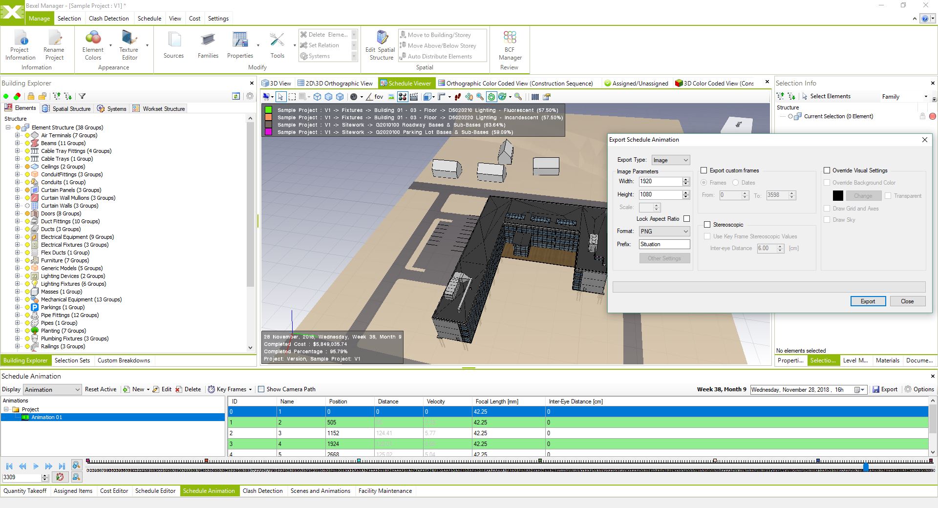 5D BIM schedule review and export, real-time review and export a video.